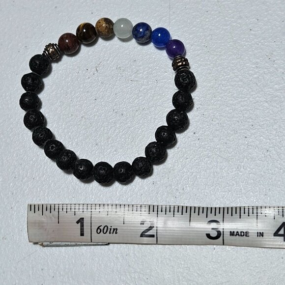 Chakra Healing Lava Stone Beaded Bracelet Colorful Gemstones Spiritual Boho - Picture 4 of 4